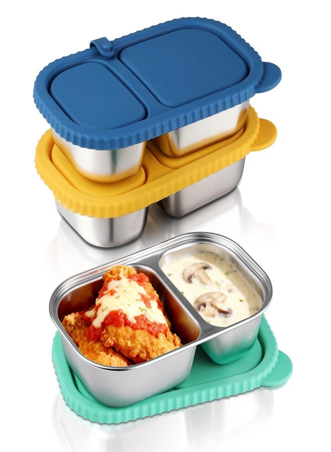 snuggery 3 pack Stainless Steel Snack Container with Lid - 2 Compartment Reusable Leakproof Snack Box for Kids and Adults, Dishwasher & Freezer Safe, Ideal for Travel, School, Meal Prep - Image 1